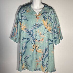 Caribbean Pure Silk SZ3XT Aqua Blue Hawaiian Cabana Camp Shirt Resort 70's Retro